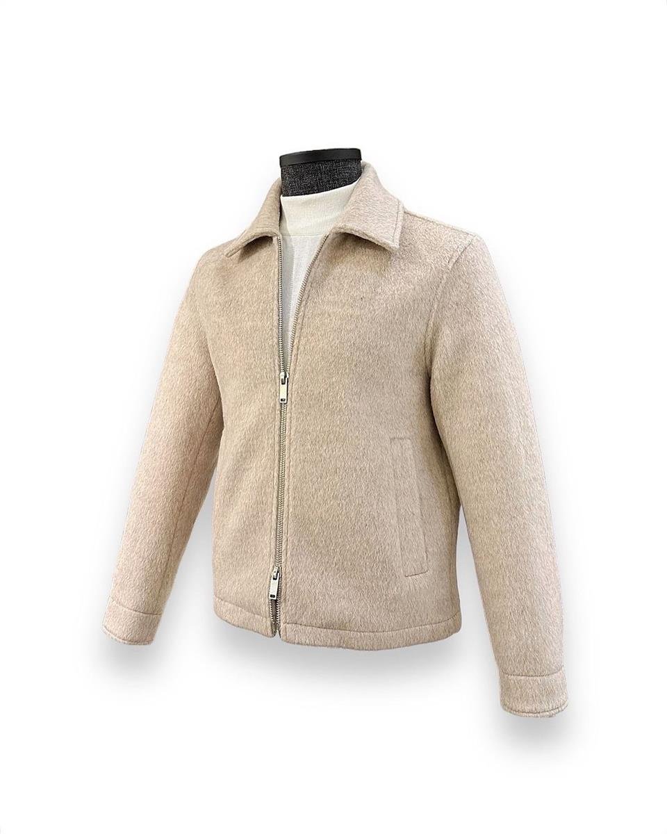 Standart Fit Yün Karışımlı Bej Kısa Alpaca Mont - Image 3