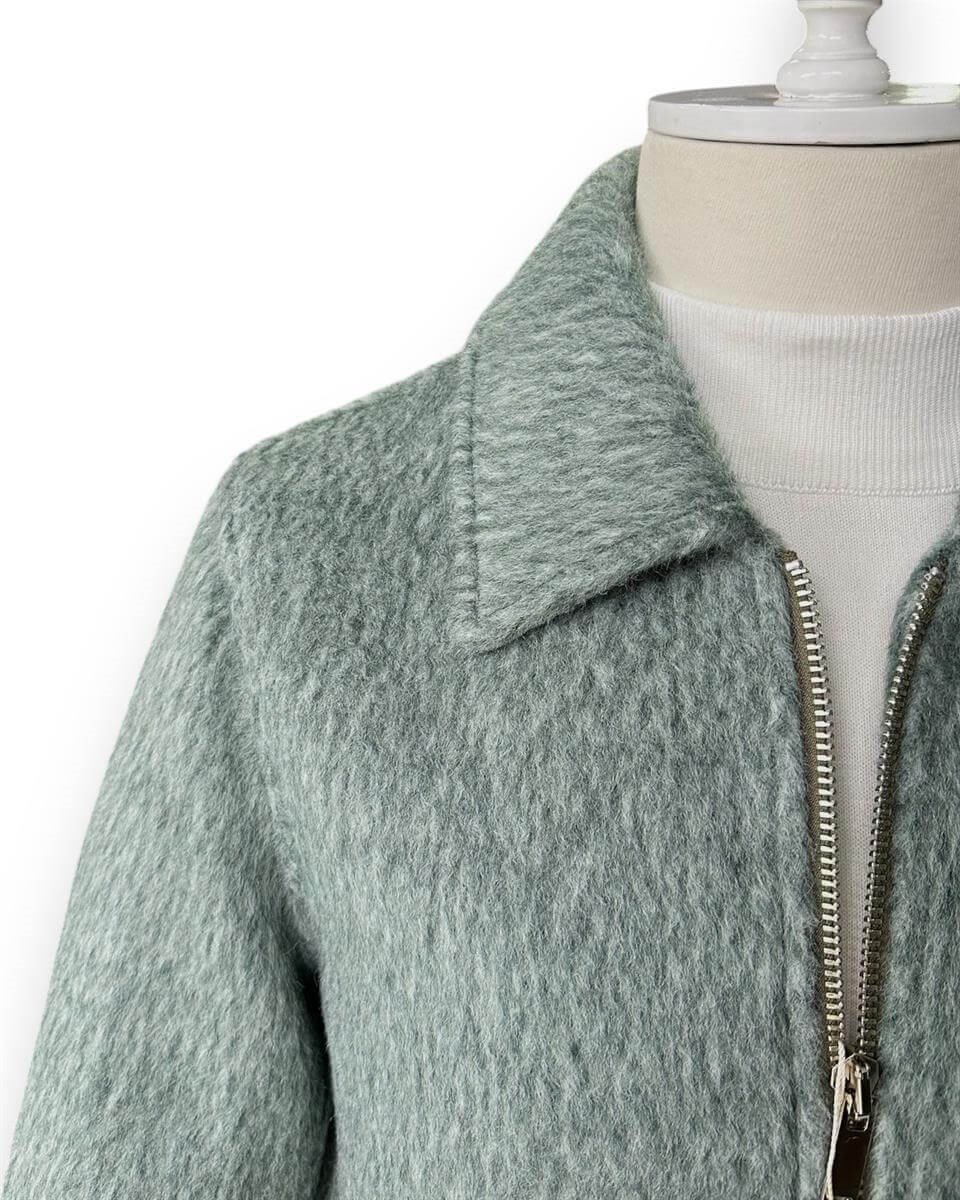 Standart Fit Yün Karışımlı Yeşil Kısa Alpaca Mont - Image 4