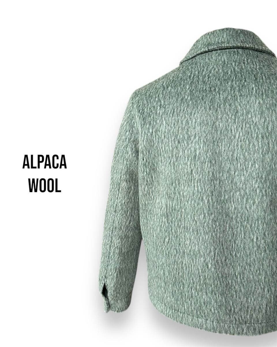 Standart Fit Yün Karışımlı Yeşil Kısa Alpaca Mont - Image 5