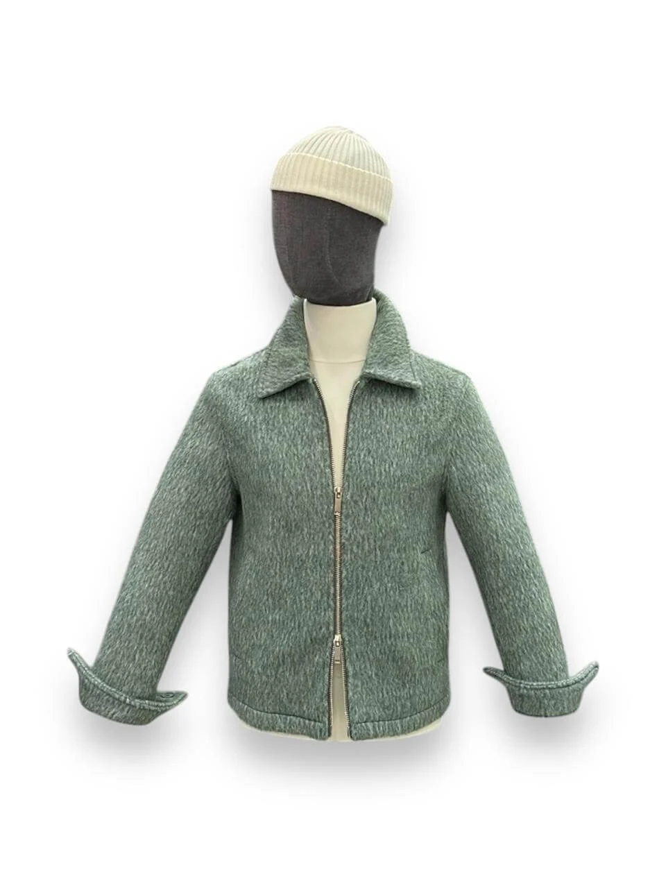 Standart Fit Yün Karışımlı Yeşil Kısa Alpaca Mont - Image 6