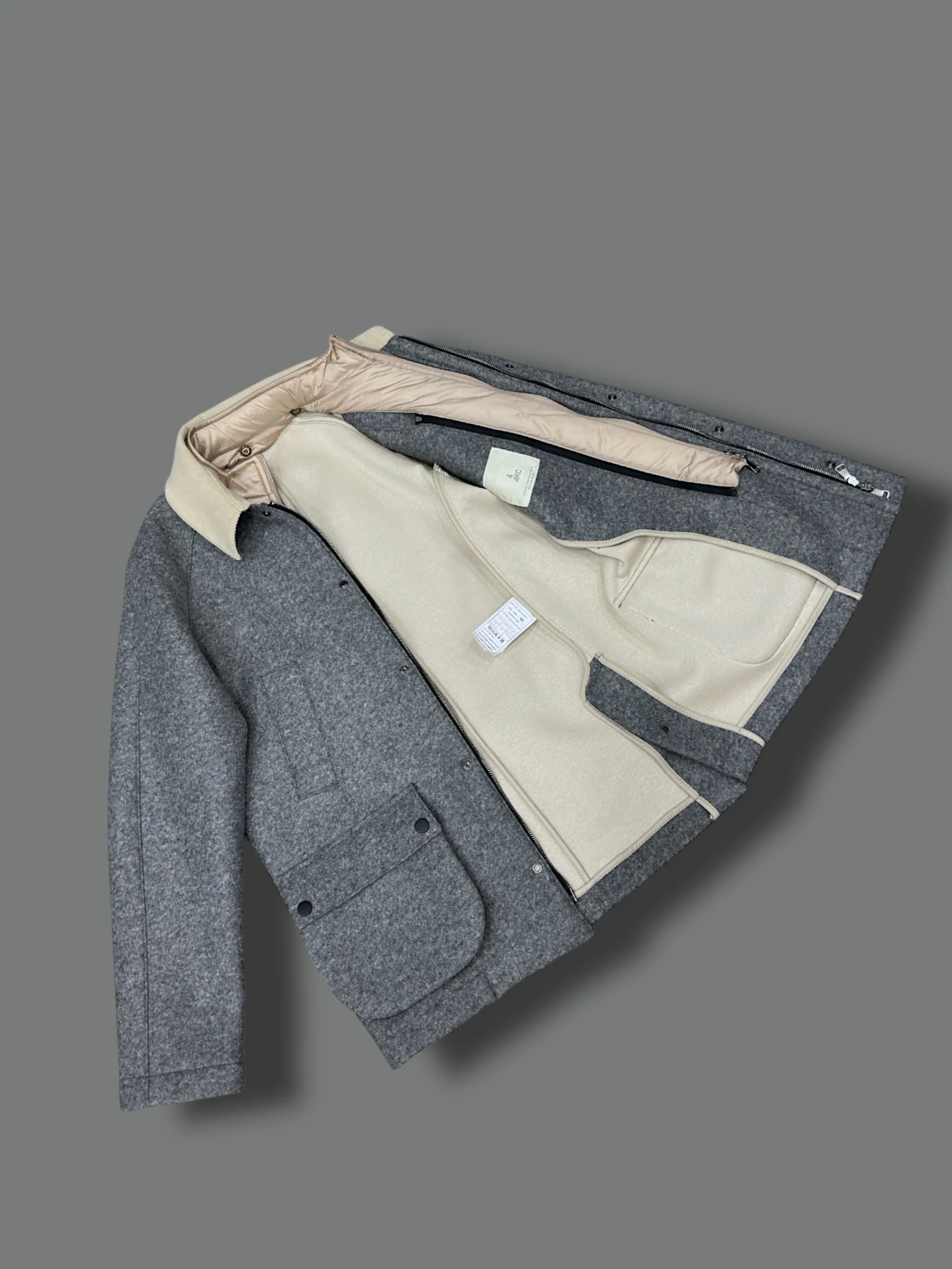 Regular Fit Yün Karışımlı Gri Cortina Keçe Kaban - Image 3
