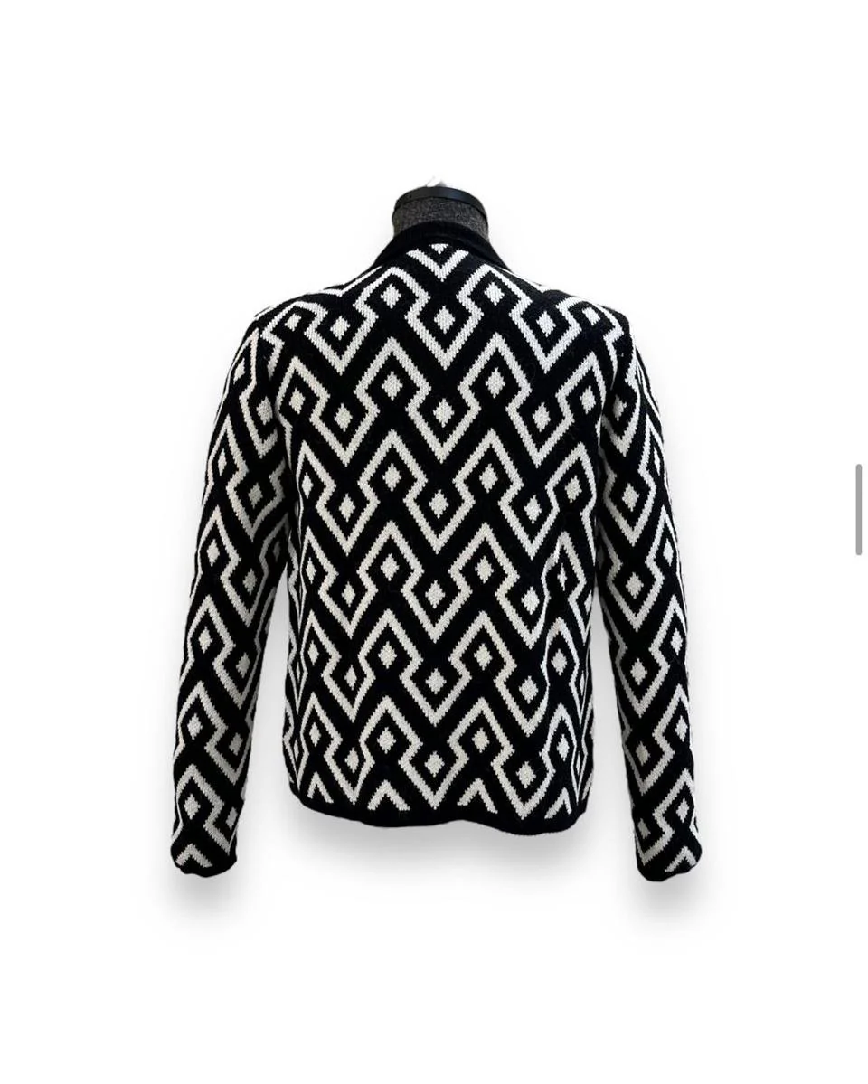 Slim Fit Örgü Desenli Siyah Flava Hırka - Image 3