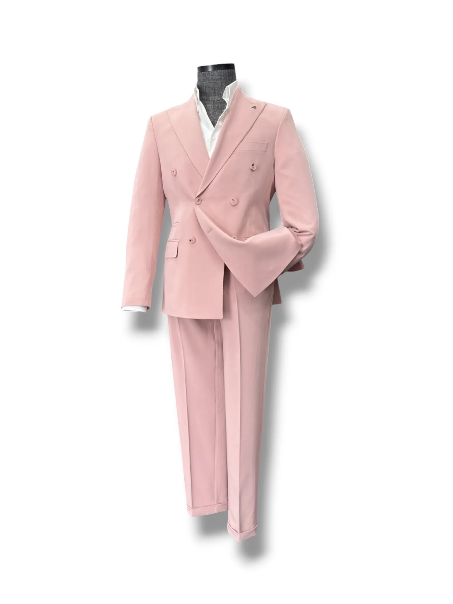 Slim Fit Likralı Çift Yırtmaç Kruvaze Pembe Form Takım Elbise