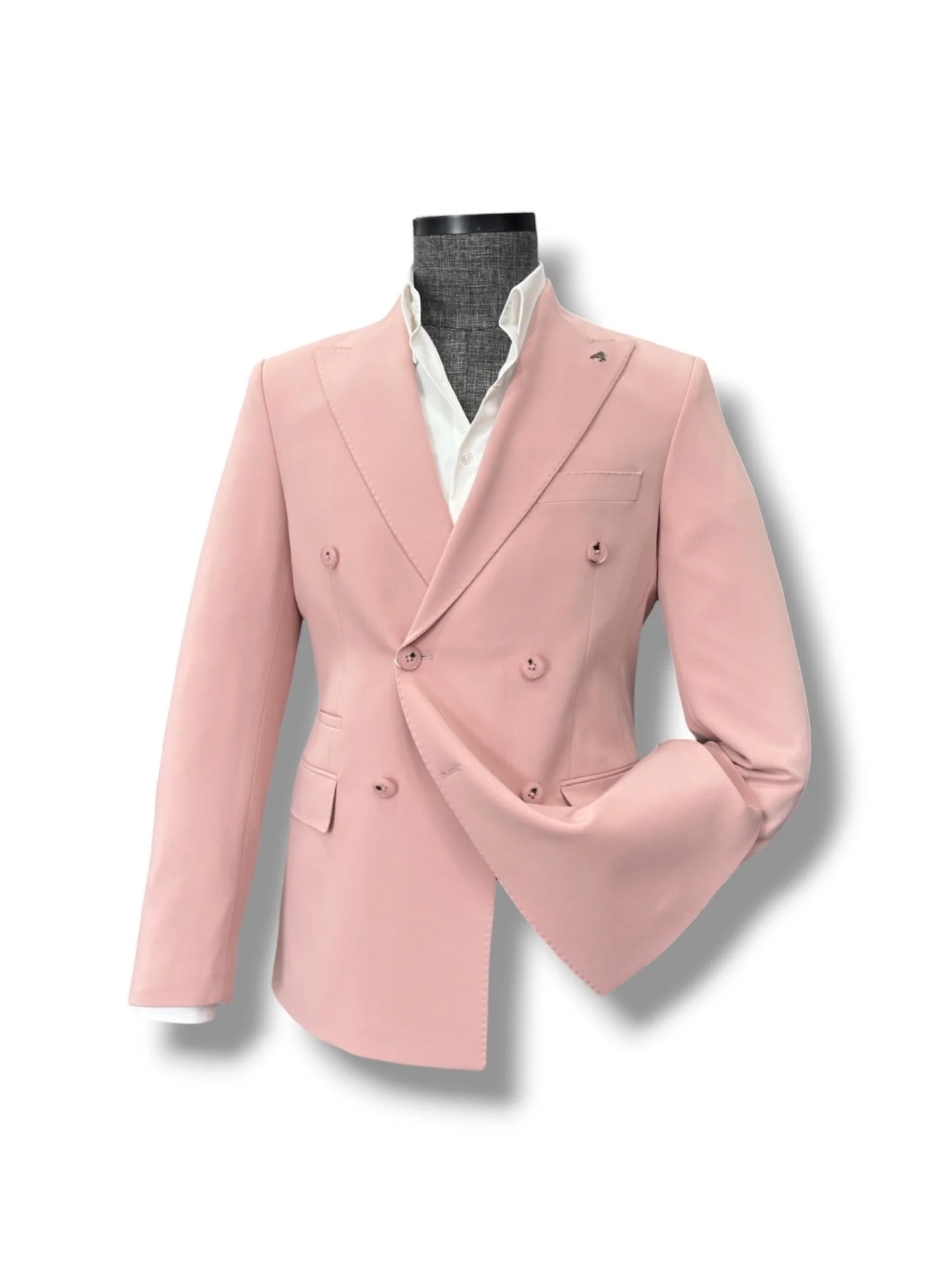 Slim Fit Likralı Çift Yırtmaç Kruvaze Pembe Form Takım Elbise - Image 2