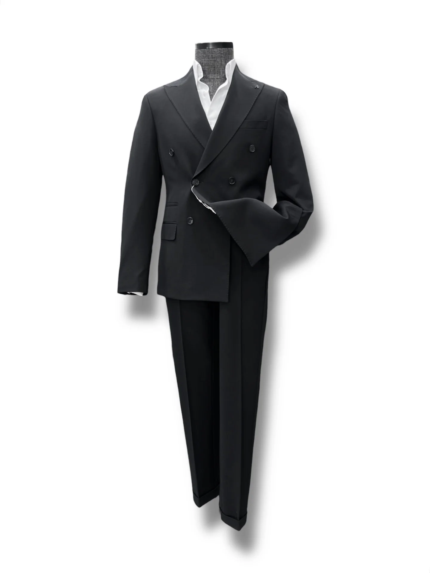 Slim Fit Likralı Çift Yırtmaç Kruvaze Siyah Form Takım Elbise