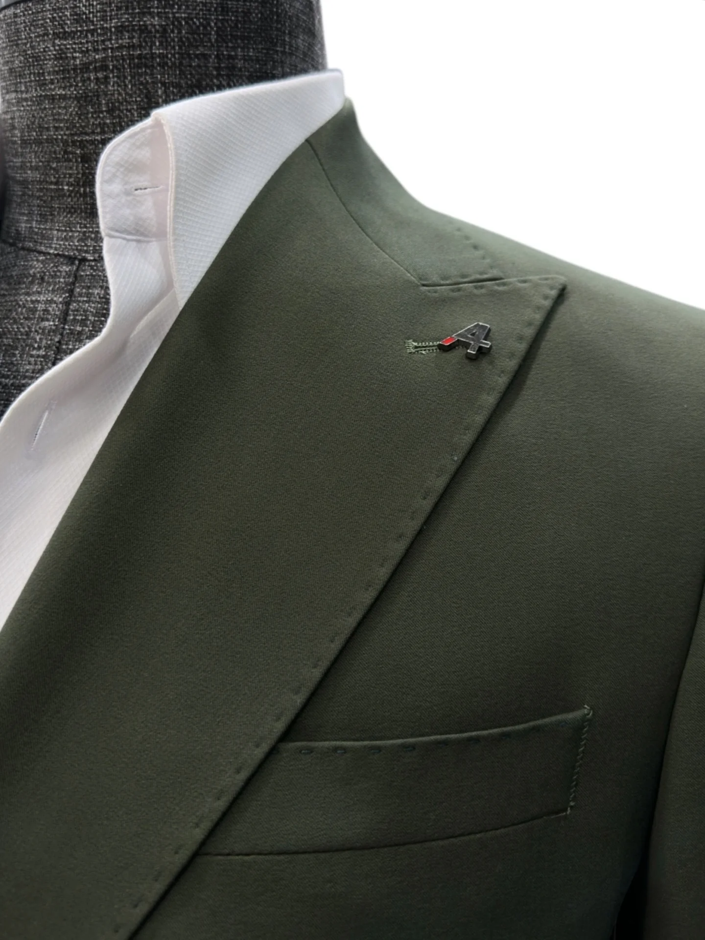 Slim Fit Likralı Çift Yırtmaç Kruvaze Yeşil Form Takım Elbise - Image 3