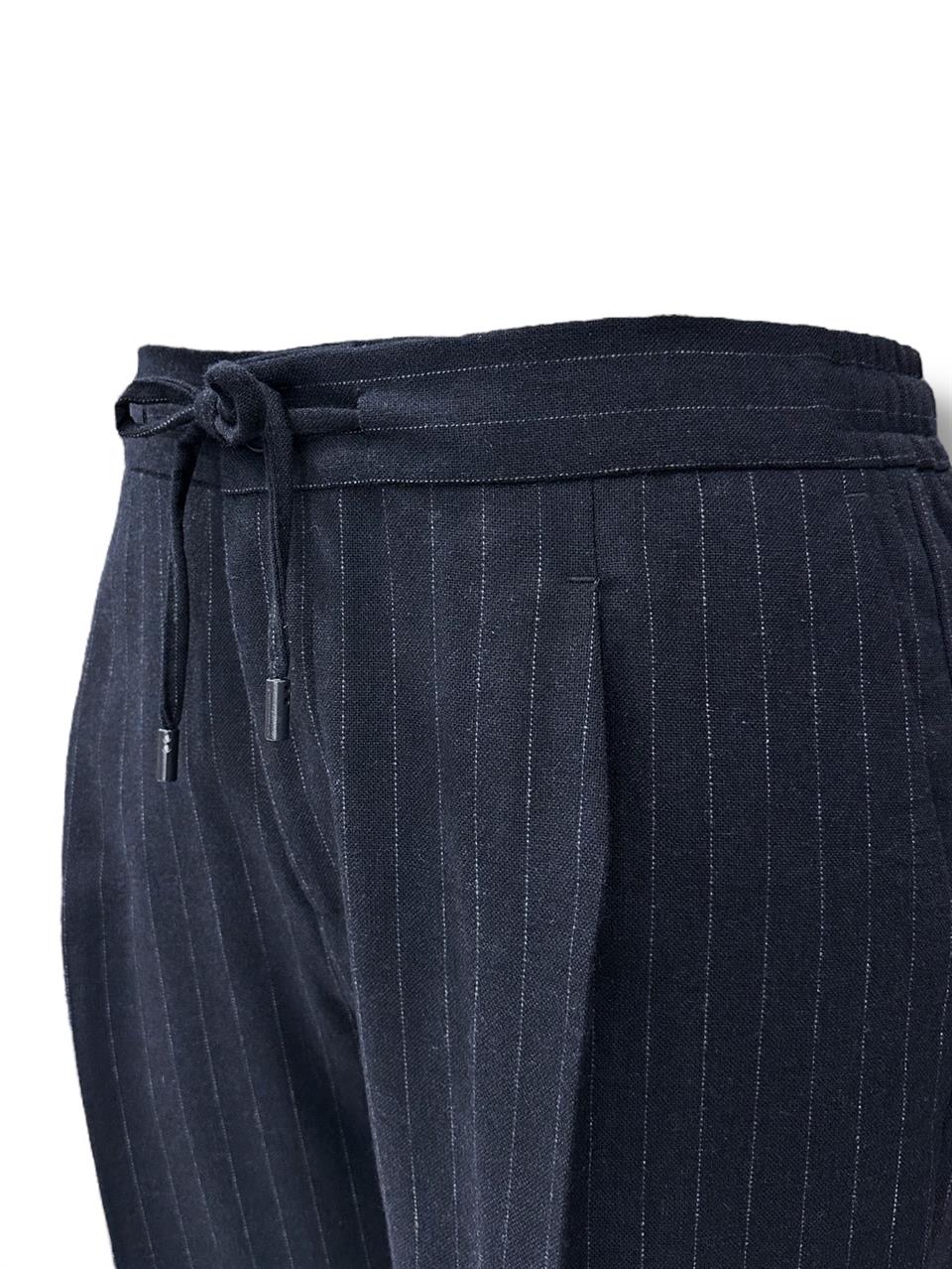 Lacivert Slim Fit Çizgili Jogger Yün Pantolon - Image 3