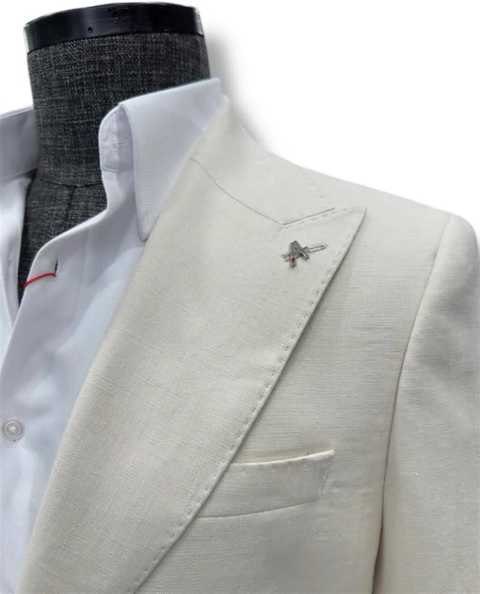 Standart Fit Torba Cep Bej Ham Keten Takım Elbise - Image 3