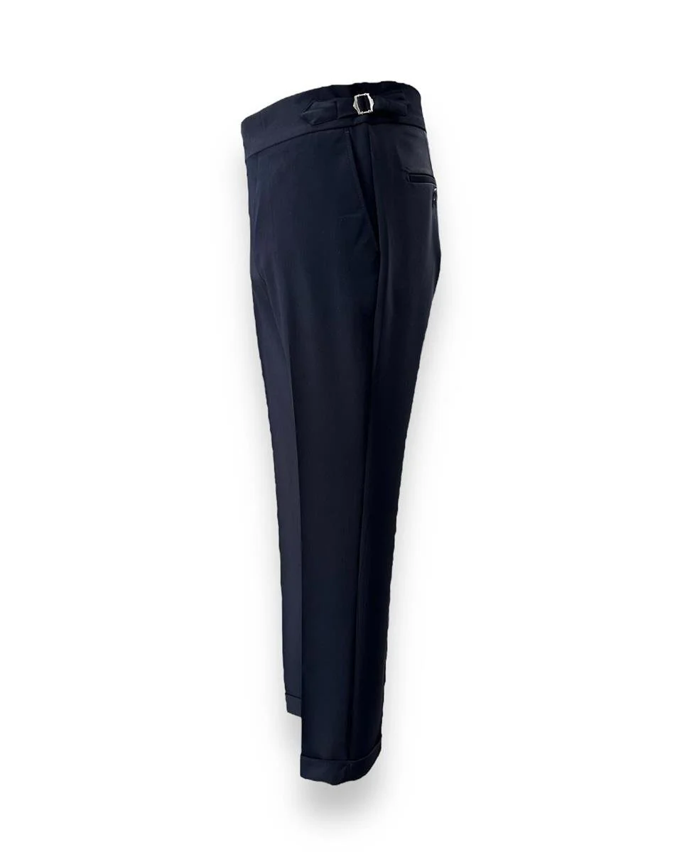 Slim Fit Yandan Kemerli Lacivert Likralı Kemerli Pantolon - Image 3