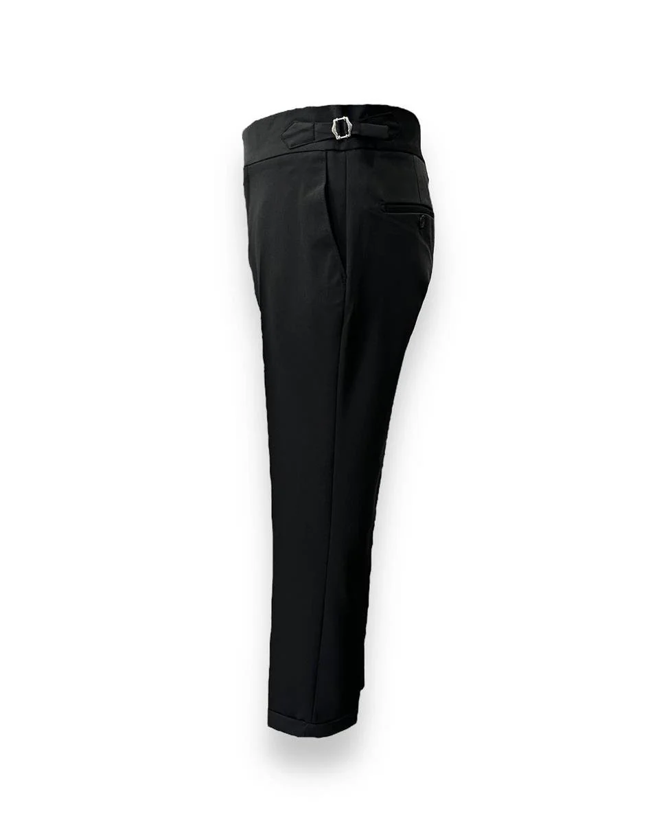 Slim Fit Yandan Kemerli Siyah Likralı Kemerli Pantolon - Image 3