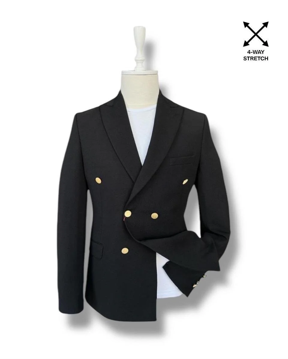 Slim Fit Siyah Likralı Erkek Kruvaze Ceket
