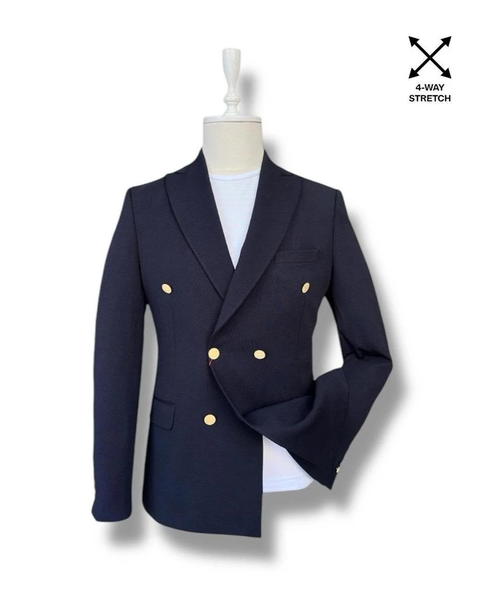 Slim Fit Lacivert Likralı Erkek Kruvaze Ceket