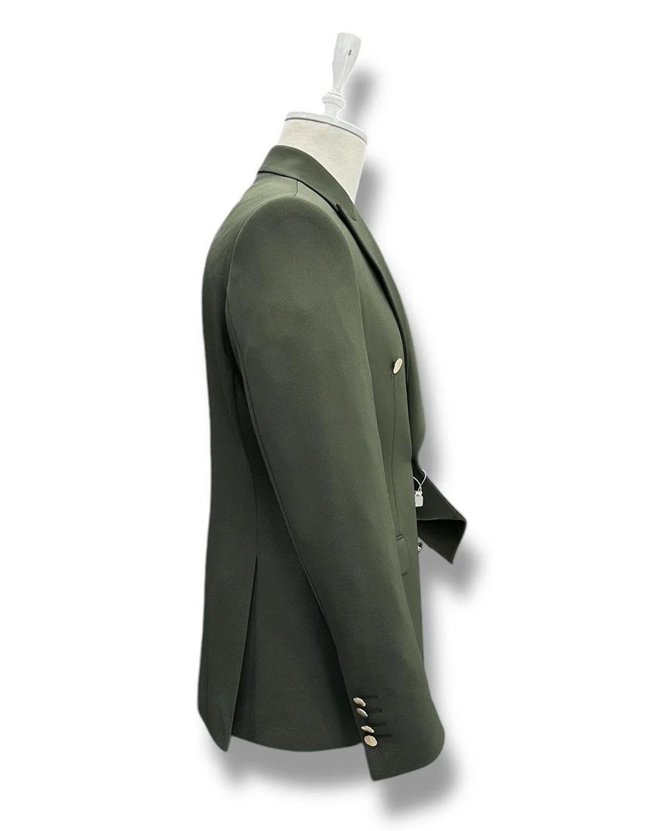 Slim Fit Yeşil Likralı Erkek Kruvaze Ceket - Image 3