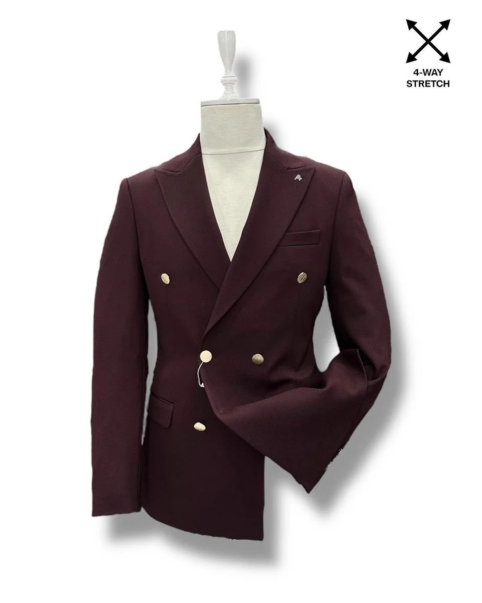 Slim Fit Bordo Likralı Erkek Kruvaze Ceket