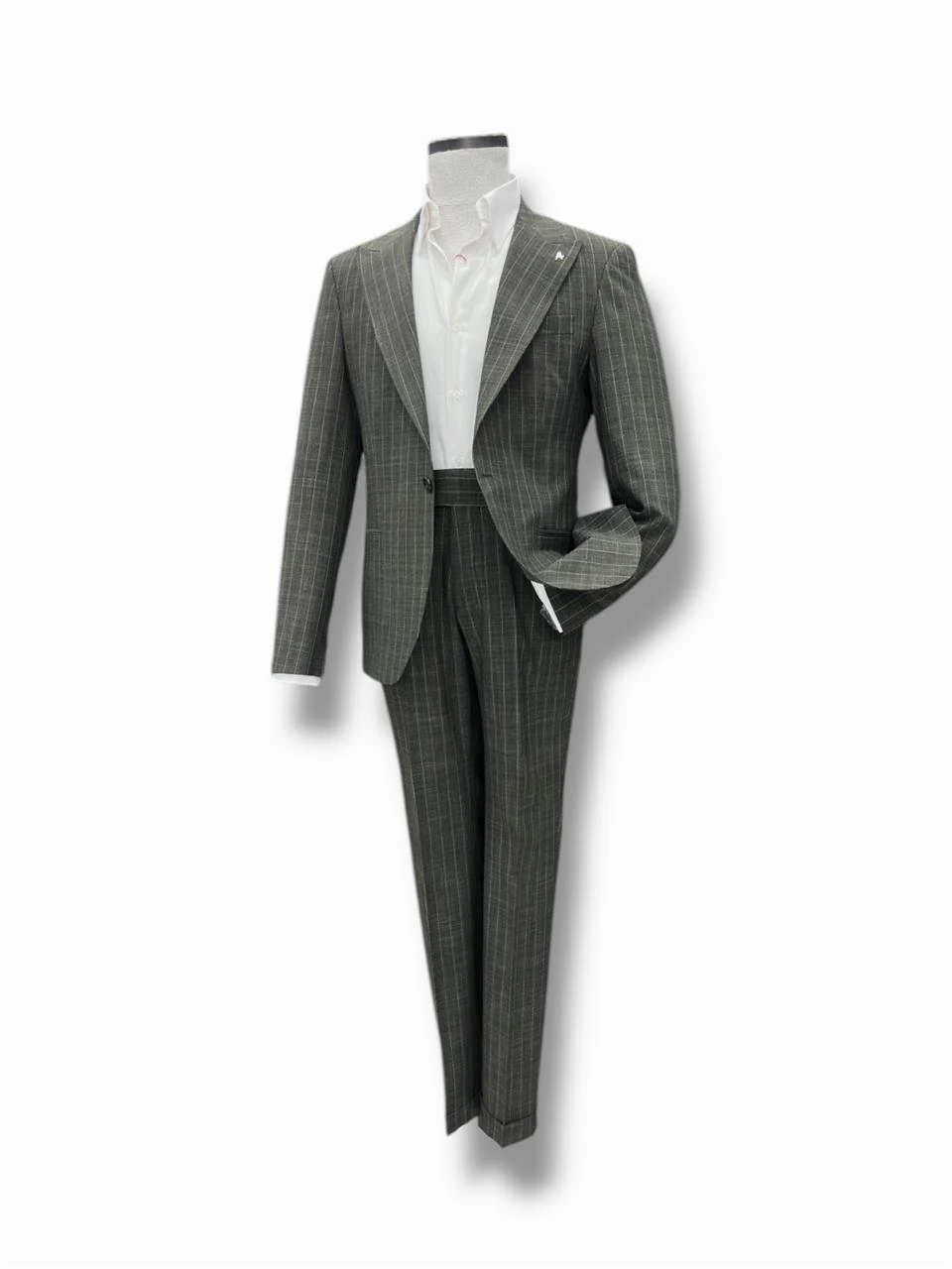 Slim Fit Çizgili Yeşil Lord Takım Elbise