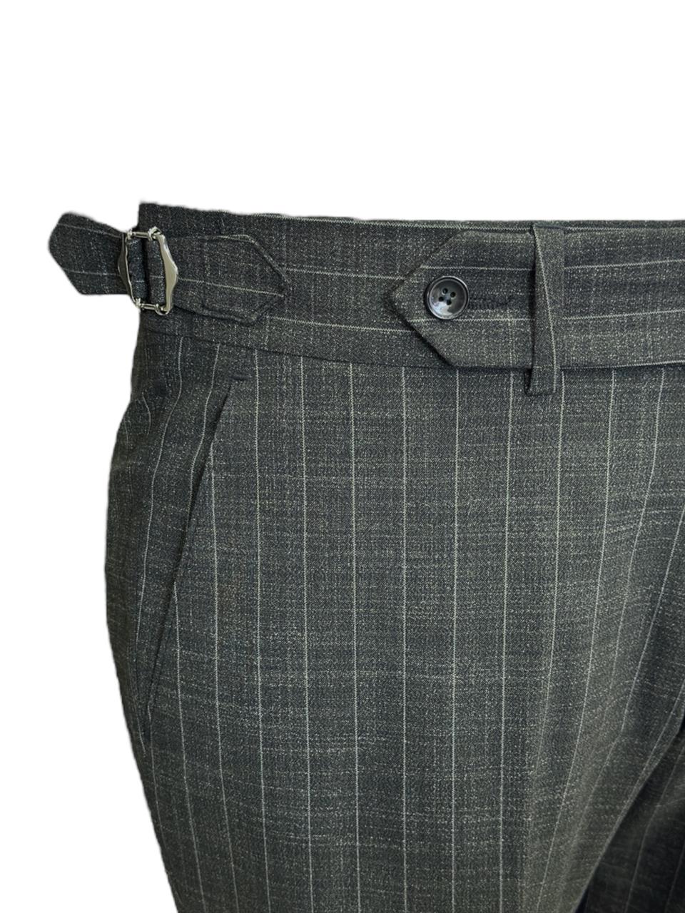 Slim Fit Çizgili Yeşil Lord Takım Elbise - Image 3