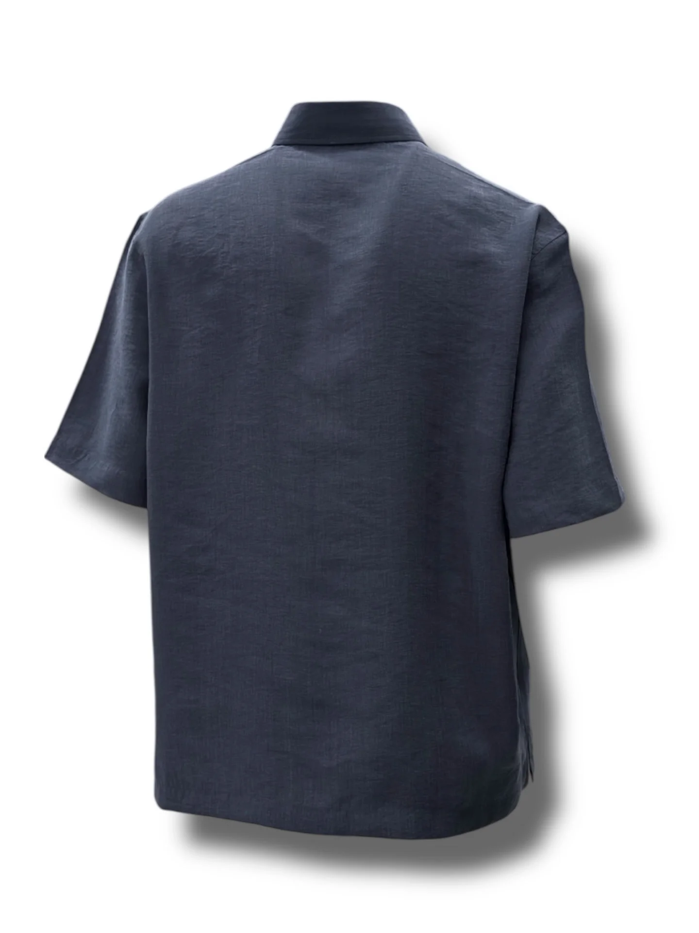 Oversize Hafif Kumaş Lacivert Kısa Kollu Lume Gömlek - Image 4
