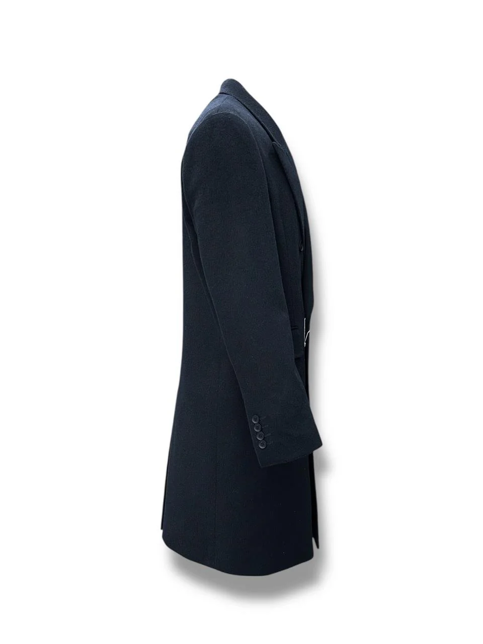 Slim Fit  Yün Karışımlı Kruvaze Lacivert Majestic Palto - Image 3