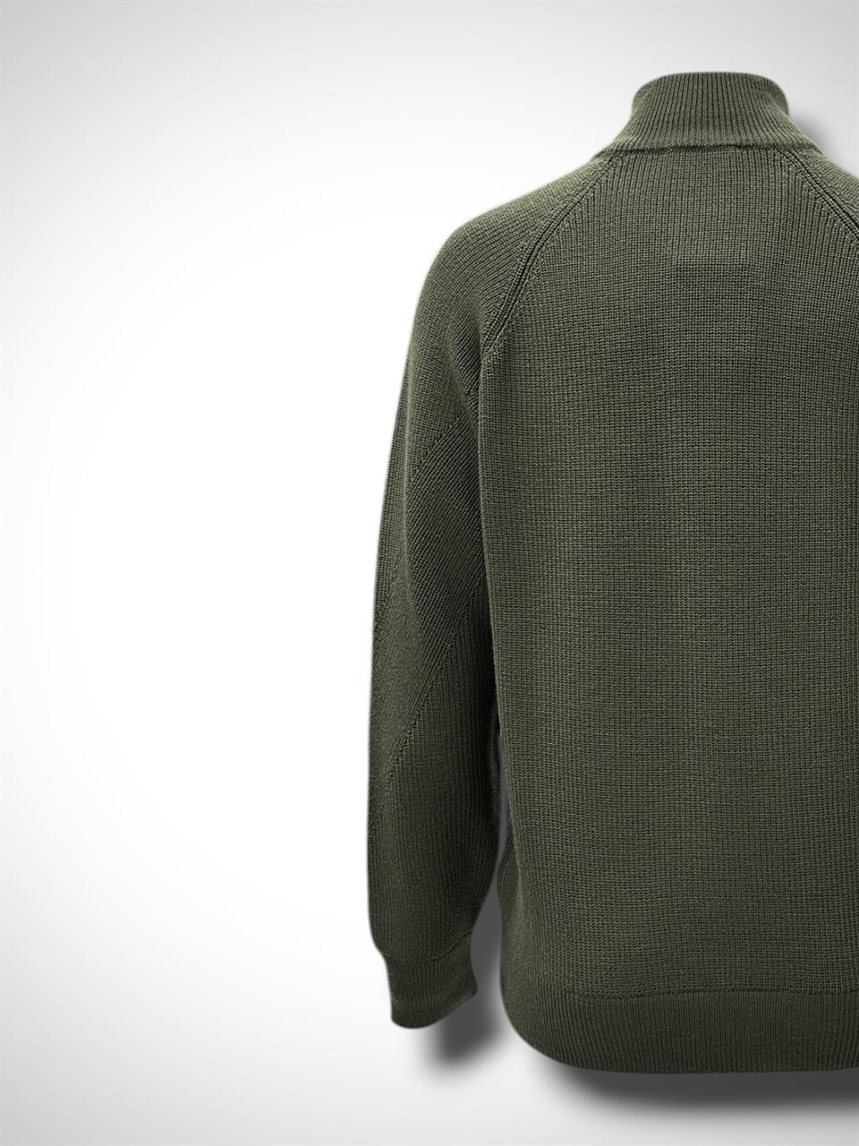 Slim Fit Yün Karışımlı Haki Roux Fermuarlı Triko - Image 4
