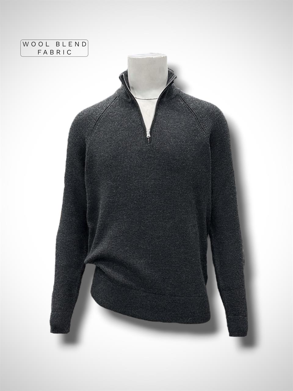 Slim Fit Yün Karışımlı Antrasit Roux Fermuarlı Triko