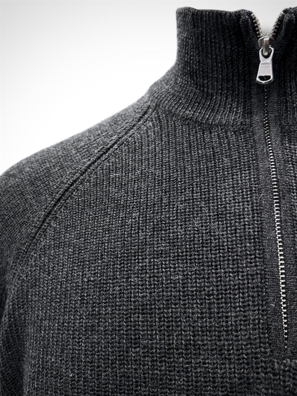 Slim Fit Yün Karışımlı Antrasit Roux Fermuarlı Triko - Image 2