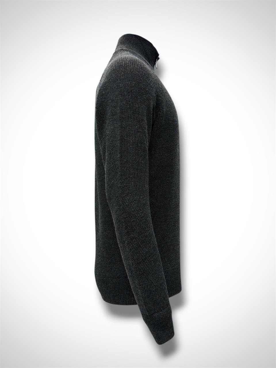 Slim Fit Yün Karışımlı Antrasit Roux Fermuarlı Triko - Image 3