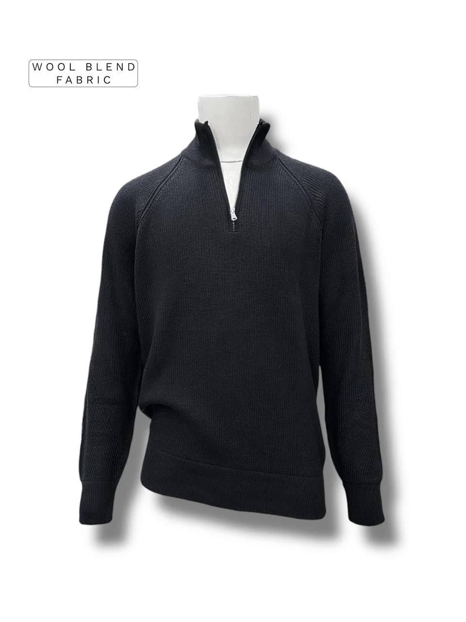 Slim Fit Yün Karışımlı Siyah Roux Fermuarlı Triko