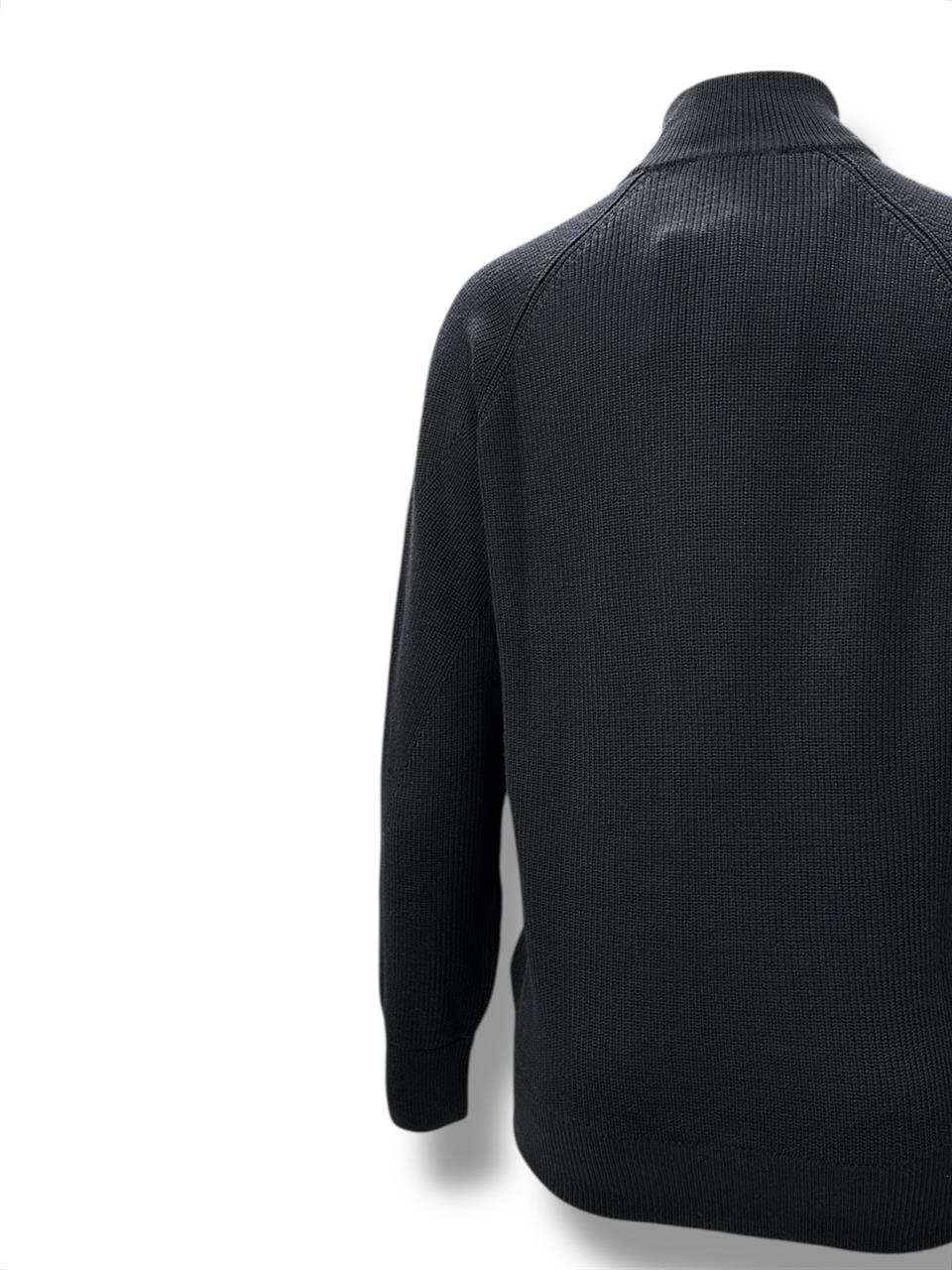 Slim Fit Yün Karışımlı Siyah Roux Fermuarlı Triko - Image 3