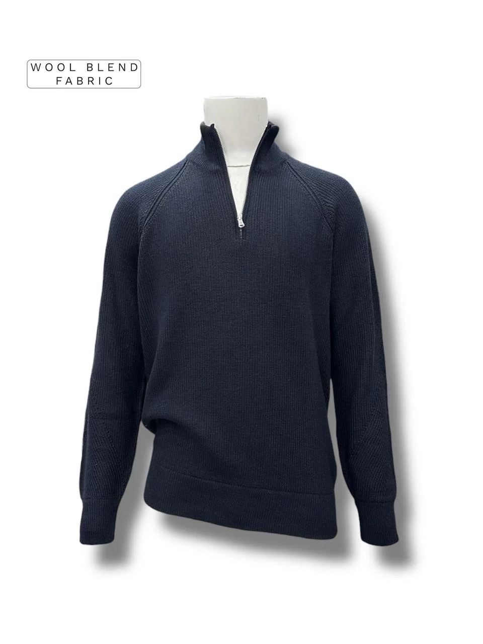 Slim Fit Yün Karışımlı Lacivert Roux Fermuarlı Triko