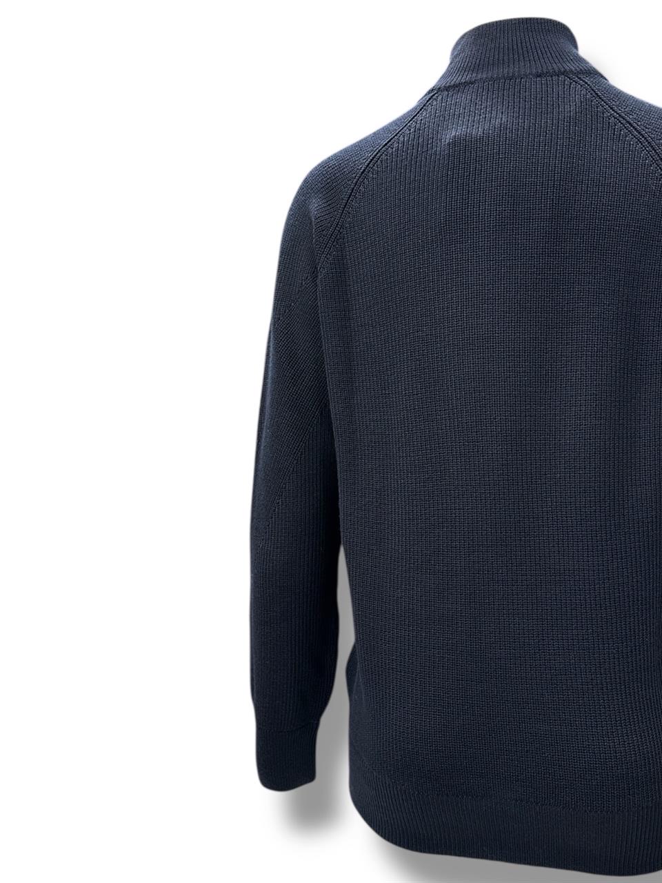 Slim Fit Yün Karışımlı Lacivert Roux Fermuarlı Triko - Image 3