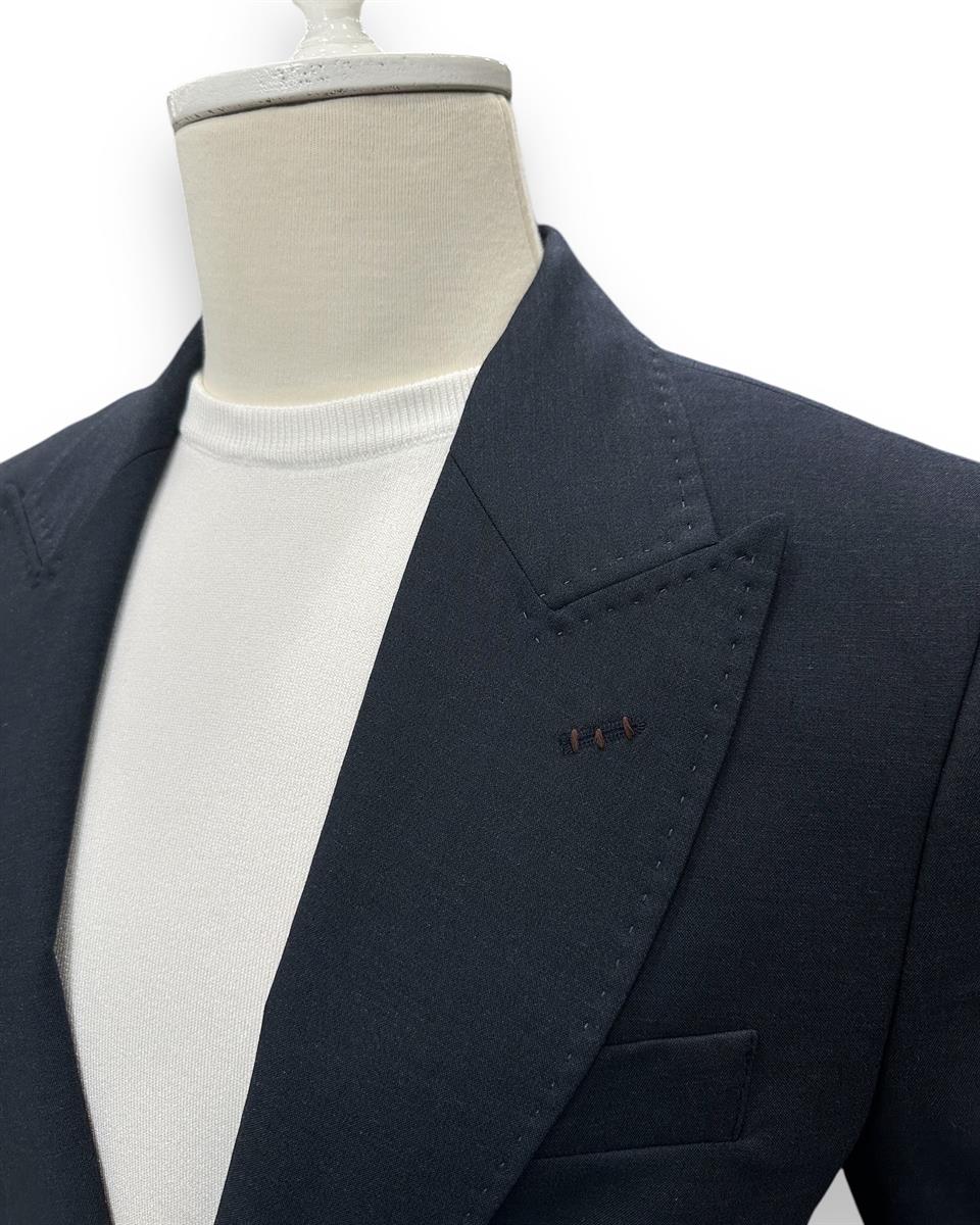 Slim Fit Astarsız Lacivert Sartorial Ceket | İndirimli - Image 3