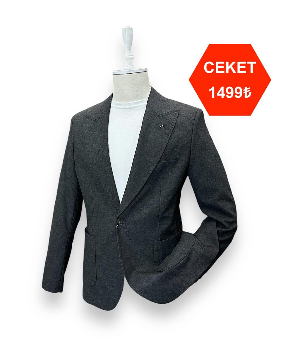 Slim Fit Astarsız Antrasit Sartorial Ceket | İndirimli