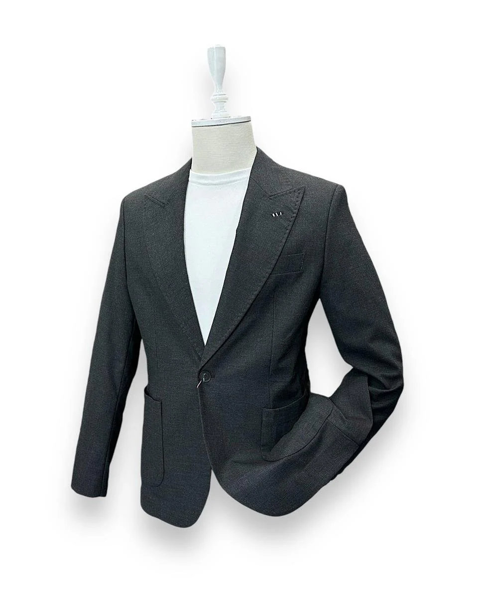 Slim Fit Astarsız Antrasit Sartorial Ceket | İndirimli - Image 2
