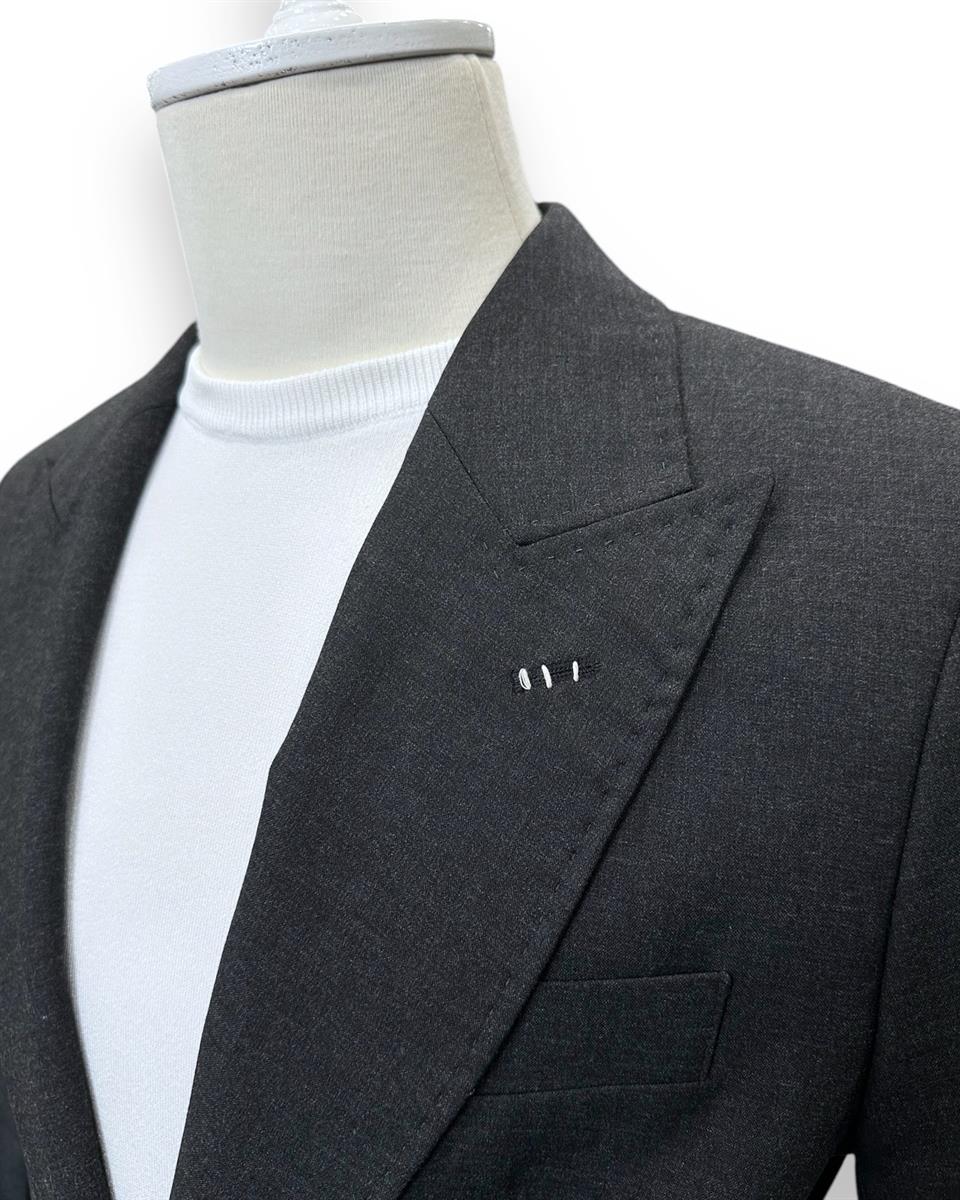Slim Fit Astarsız Antrasit Sartorial Ceket | İndirimli - Image 3