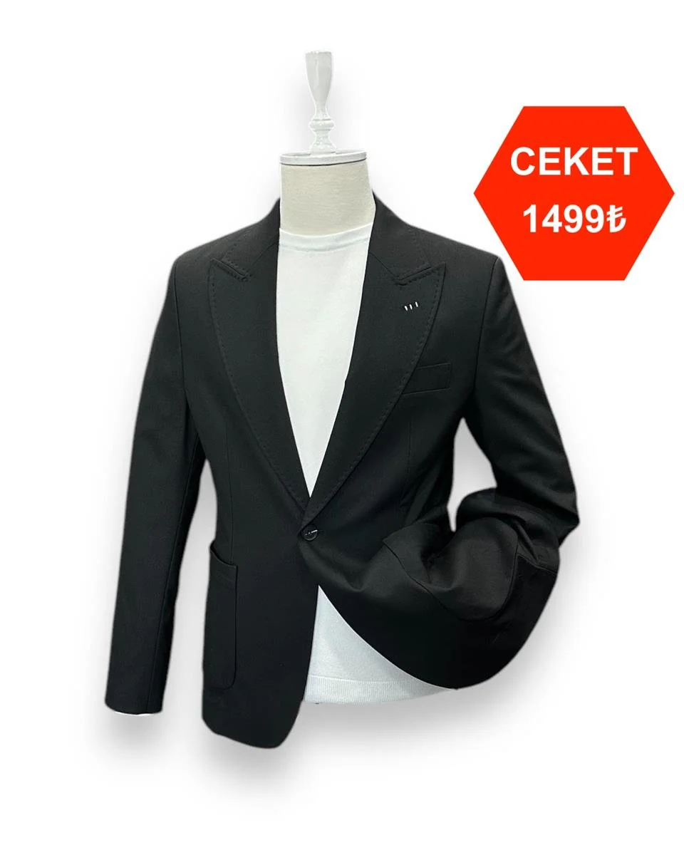 Slim Fit Astarsız Siyah Sartorial Ceket | İndirimli