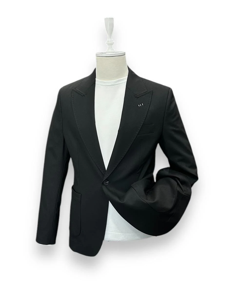 Slim Fit Astarsız Siyah Sartorial Ceket | İndirimli - Image 2
