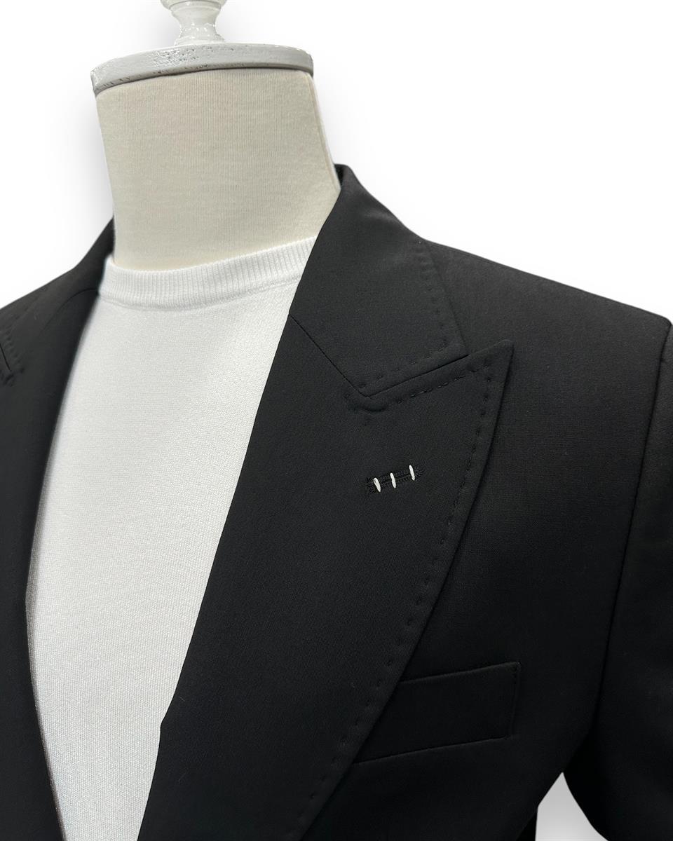 Slim Fit Astarsız Siyah Sartorial Ceket | İndirimli - Image 3