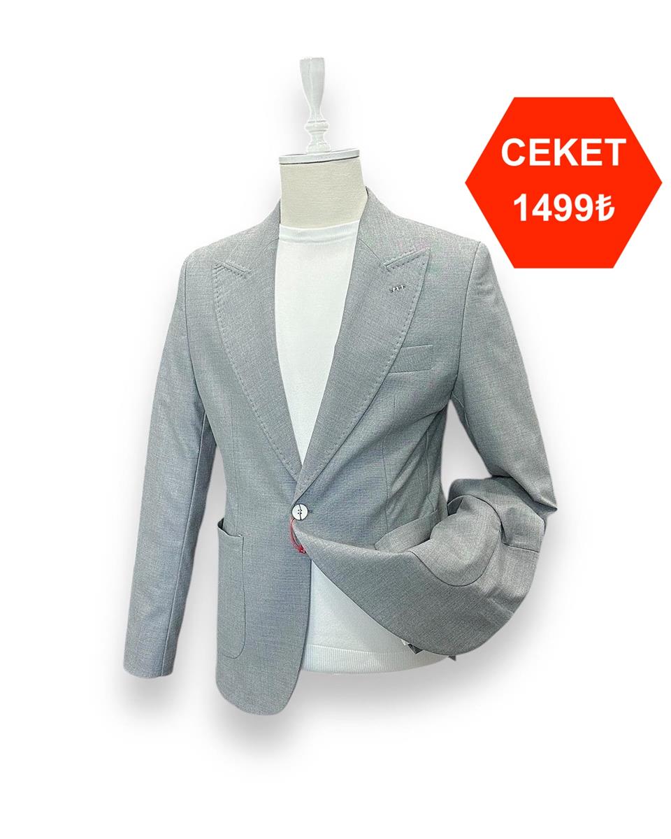Slim Fit Astarsız Gri Sartorial Ceket | İndirimli