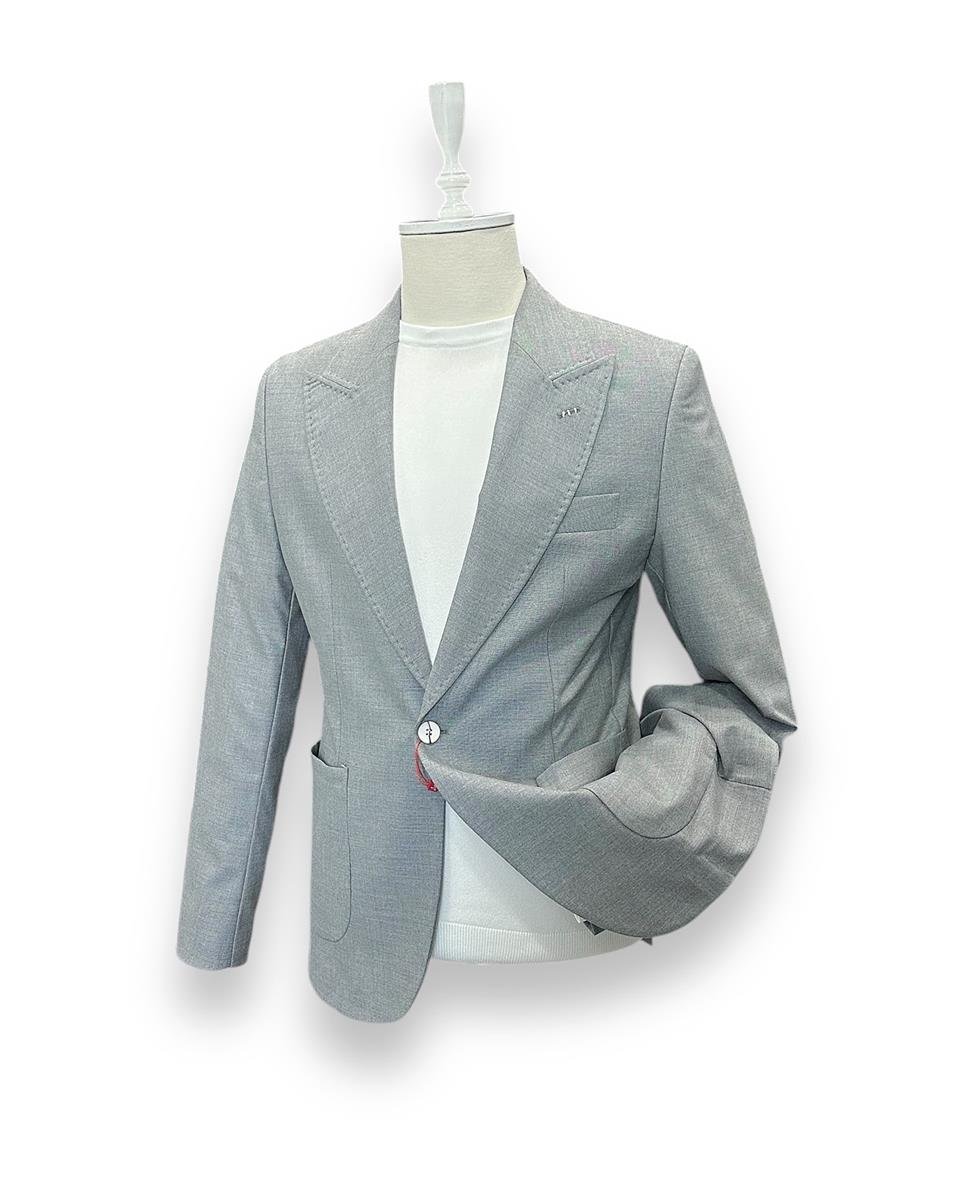 Slim Fit Astarsız Gri Sartorial Ceket | İndirimli - Image 2