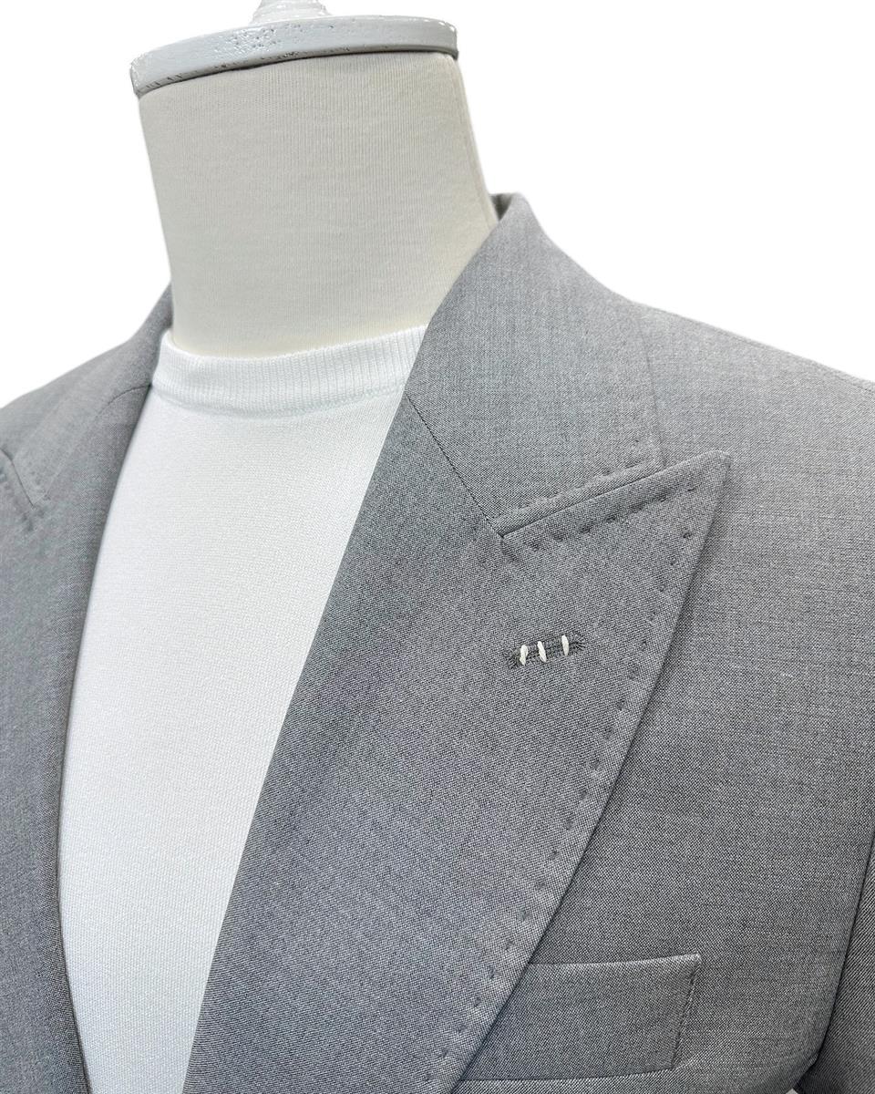 Slim Fit Astarsız Gri Sartorial Ceket | İndirimli - Image 3