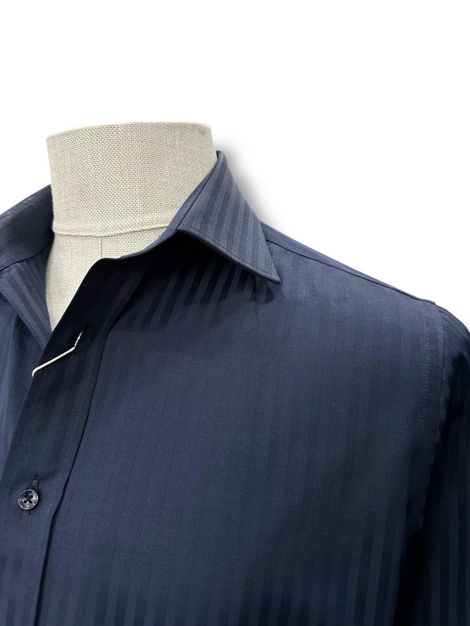 Slim Fit Gölge Çizgili Lacivert Shade Gömlek - Image 2