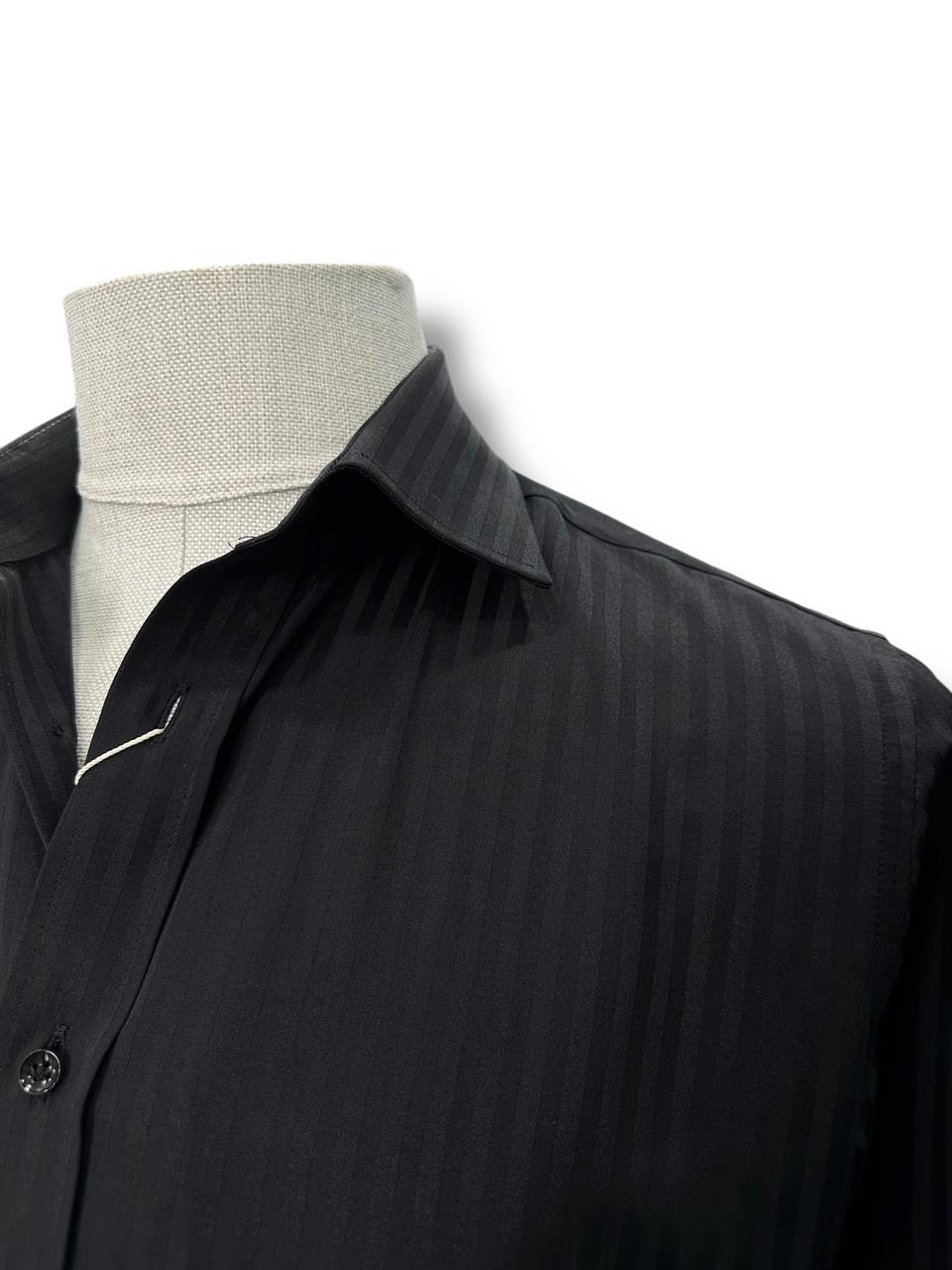 Slim Fit Gölge Çizgili Siyah Shade Gömlek - Image 2