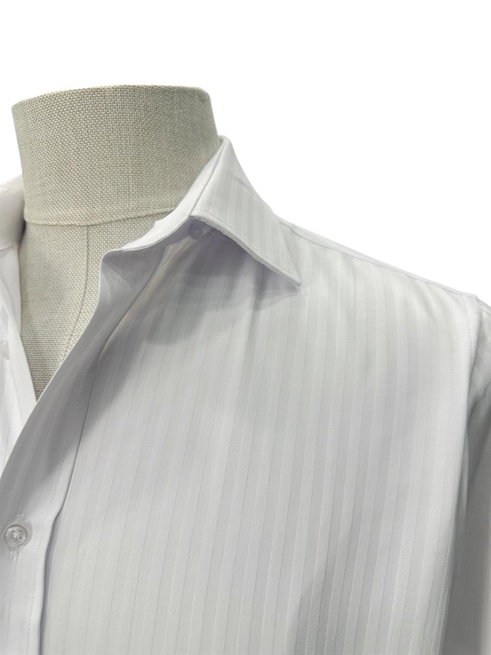 Slim Fit Gölge Çizgili Beyaz Shade Gömlek - Image 2