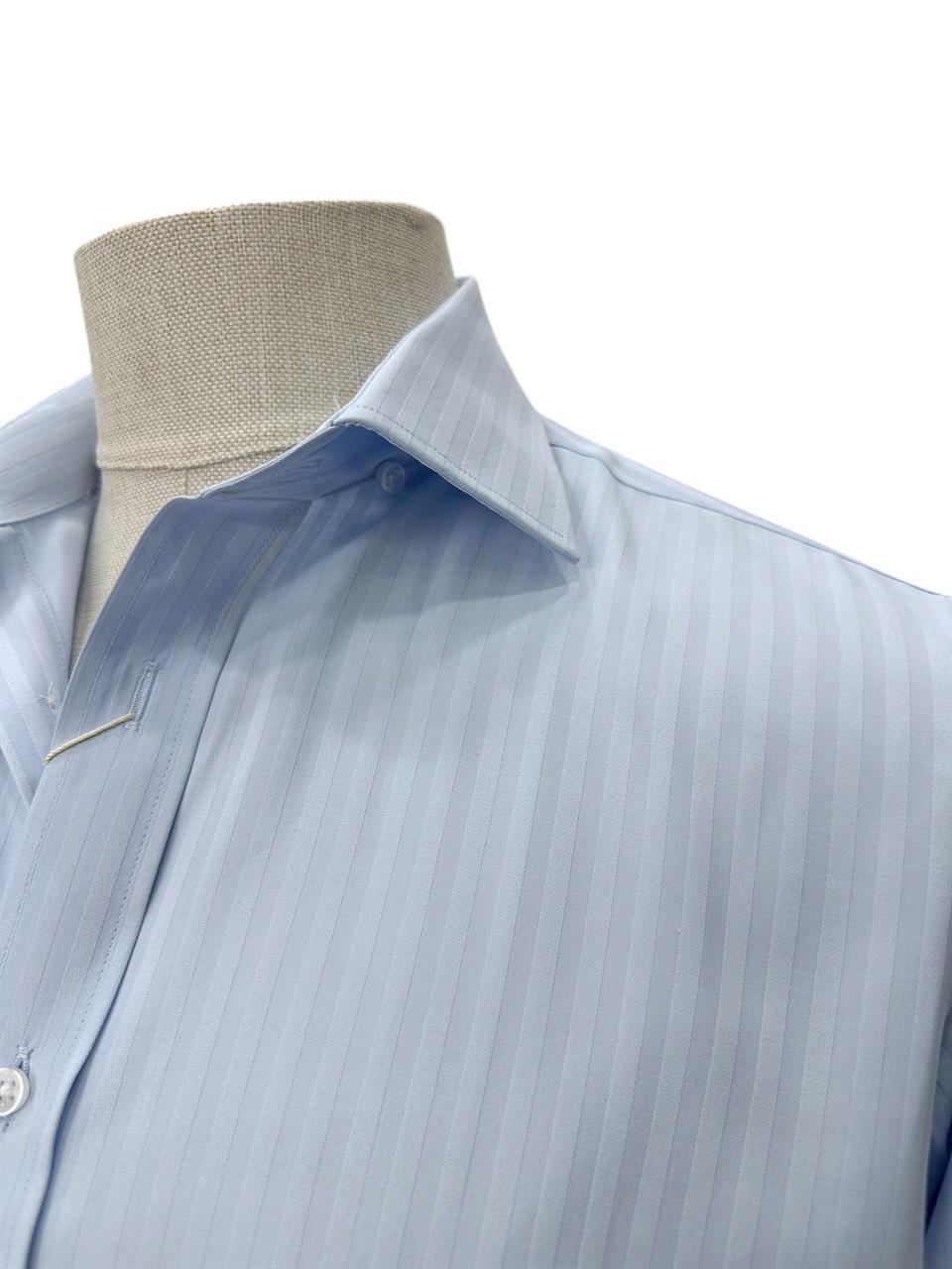 Slim Fit Gölge Çizgili Mavi Shade Gömlek - Image 2