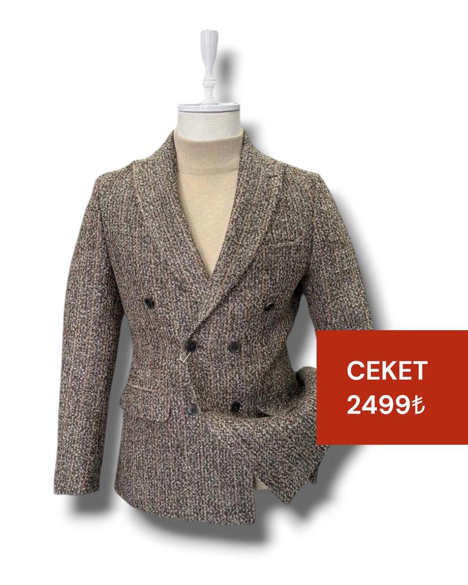 Slim Fit Kalın Kaşe Kruvaze Bej Silver Ceket | İndirimli