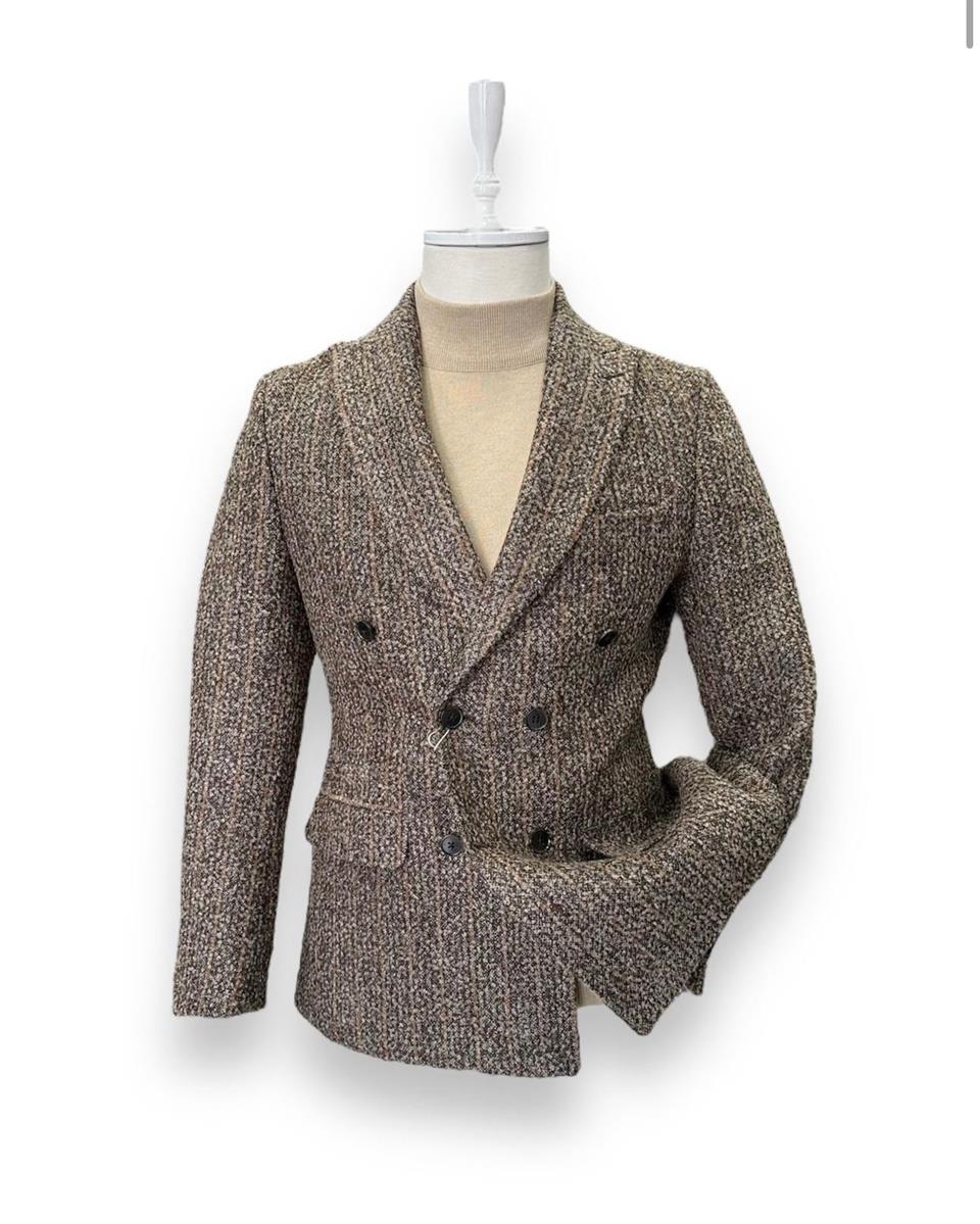 Slim Fit Kalın Kaşe Kruvaze Bej Silver Ceket | İndirimli - Image 2