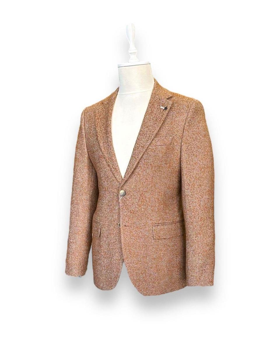 Slim Fit Dokulu Kumaş Taba Sima Ceket - Image 2