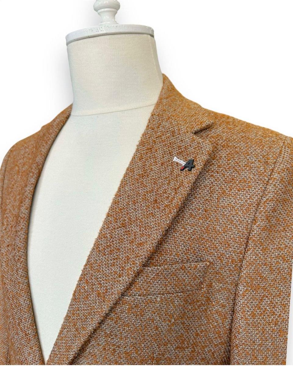 Slim Fit Dokulu Kumaş Taba Sima Ceket - Image 3