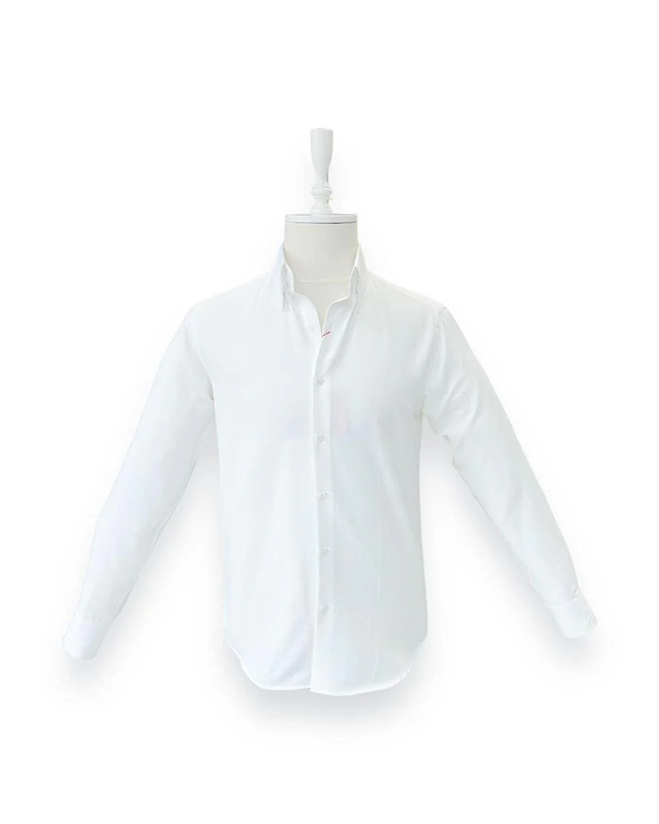Slim Fit Dik Yaka Gizli Düğmeli Beyaz Swagg Gömlek - Image 2