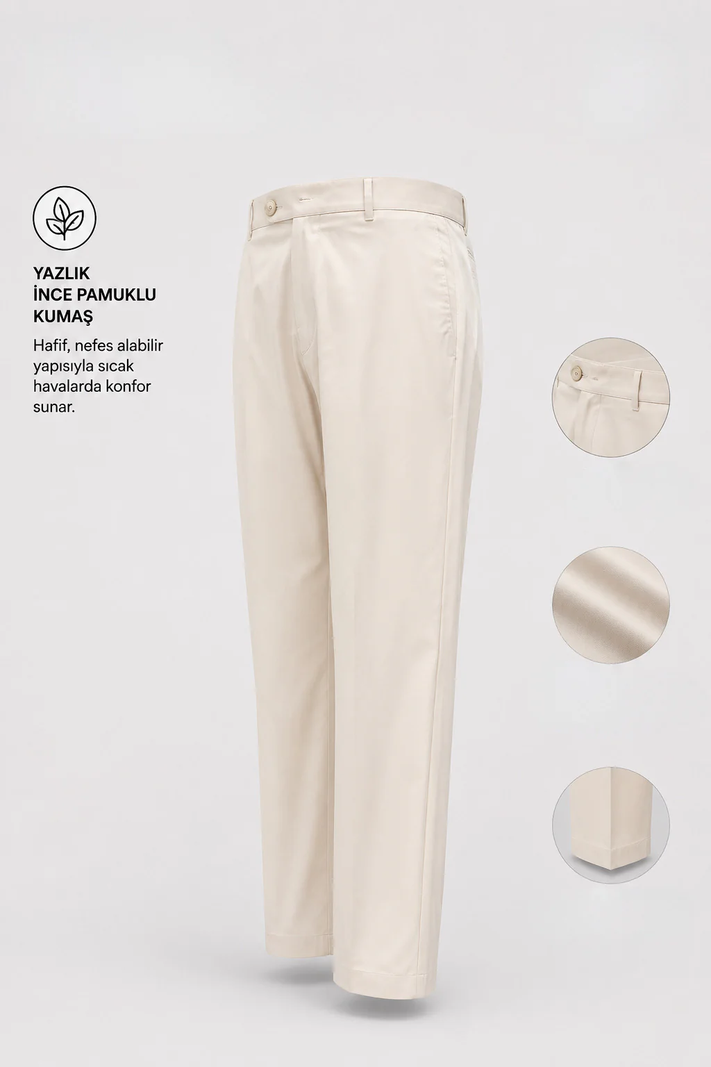 Standart Fit Pamuk Karışımlı Yan Cep Bej Voyage Pantolon